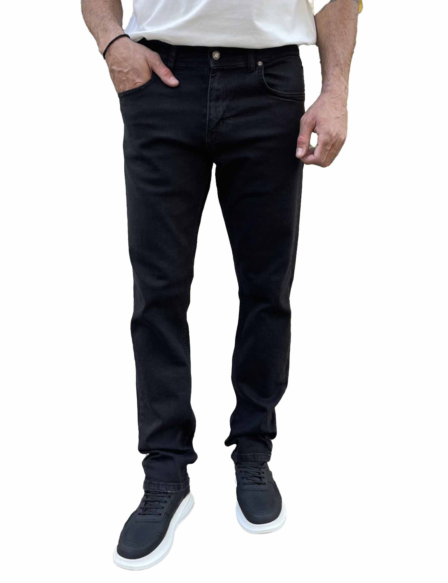 Ανδρικό μαύρο τζιν ελαστικό πεντάτσεπο με φερμουάρ BO1727M φωτογραφία